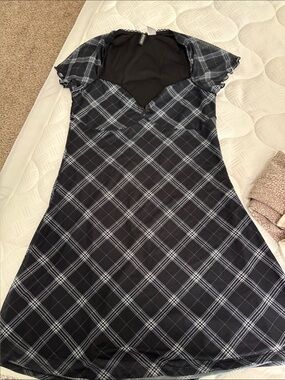 Divided Black Plaid Mini Dress